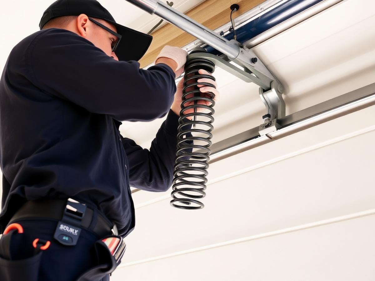 Indian Trail Garage Door Repair technician replacing a torsion spring in Indian Trail, NC